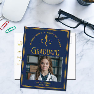 Navy Blue Osteopathic Medical School Graduation Announcement Postcard