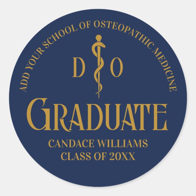 Navy Blue Osteopathic Medical School Graduation Classic Round Sticker (Front)