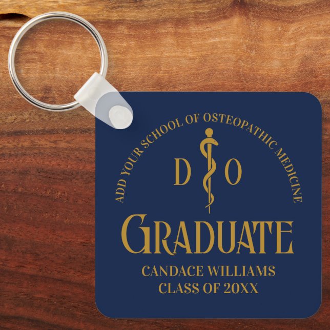 Navy Blue Osteopathic Medical School Graduation Key Ring (Front)