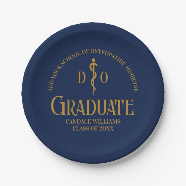 Navy Blue Osteopathic Medical School Graduation Paper Plate (Front)