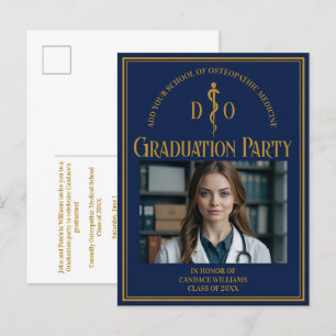 Navy Blue Osteopathic School Graduation Party Invitation Postcard