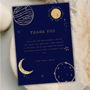 Navy Blue Outer Space Moon Star Boy Baby Shower Thank You Card
