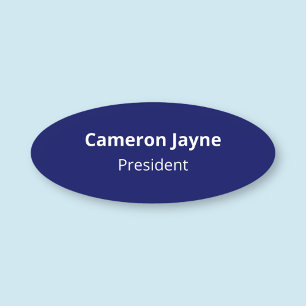 Navy Blue Oval Shape Name Tag Magnetic or Pin