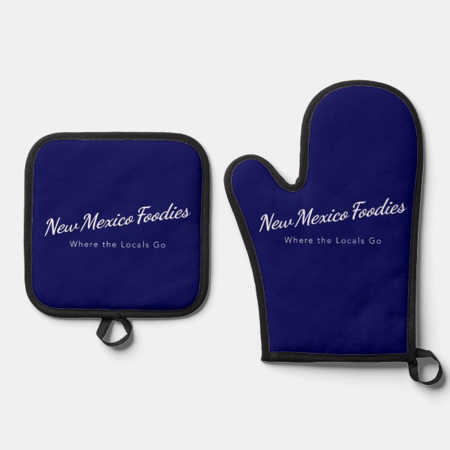 Navy Blue Oven Mitt, Potholder Set (Front)