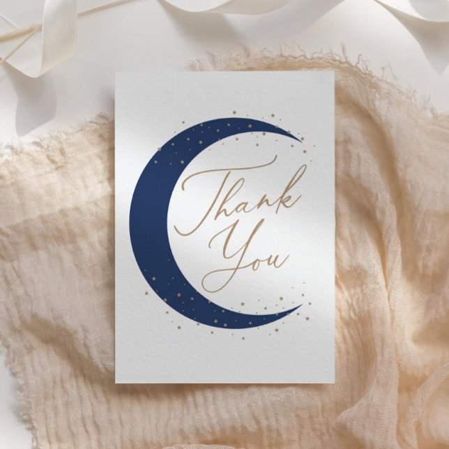 Navy Blue Over the Moon Boy Baby Shower Thank You Card (Creator Uploaded)