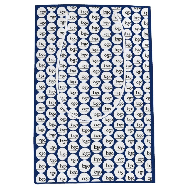 NAVY BLUE OWN LOGO REPEATING PATTERN BUSINESS  MEDIUM GIFT BAG (Front)
