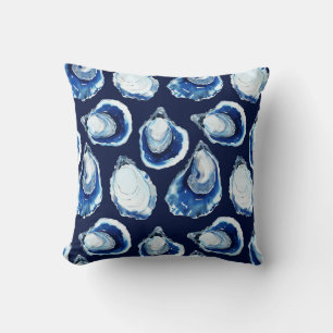 Navy Blue Oyster Half Shell Coastal Theme Cushion