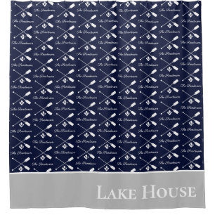 Navy Blue Paddle Monogram Lake House Nautical Shower Curtain