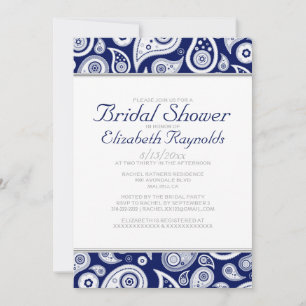 Navy Blue Paisley Bridal Shower Invitations