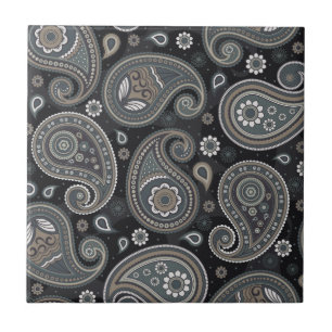 Navy blue paisley ceramic tile