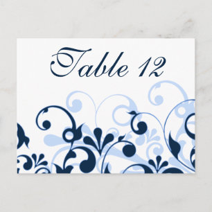 Navy Blue, Pale Blue, & White Wedding Table Cards