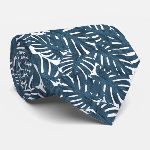 Navy blue palm leaves  tie