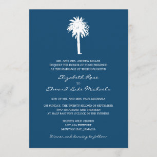 Navy Blue Palm Tree Destination Wedding Invitation