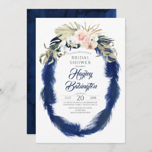Navy Blue Pampas Grass Tropical Bridal Shower Invitation