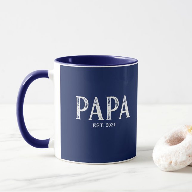 Navy Blue Papa Year Established Mug (With Donut)