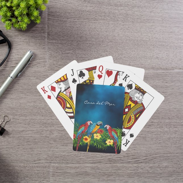 Navy blue parrots tropical house name playing cards (Creator Uploaded)