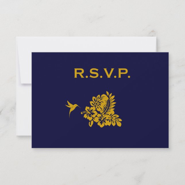 Navy Blue Passport Hibiscus Wedding Response RSVP (Front)