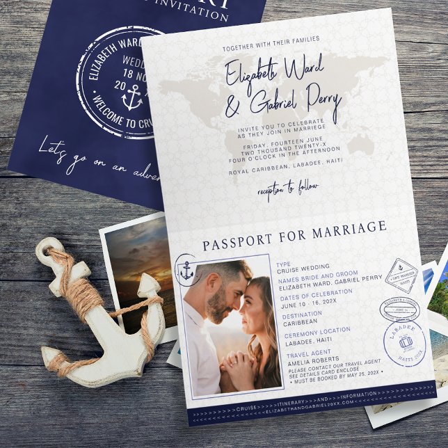Navy Blue Passport Nautical Destination Wedding  Invitation (Creator Uploaded)