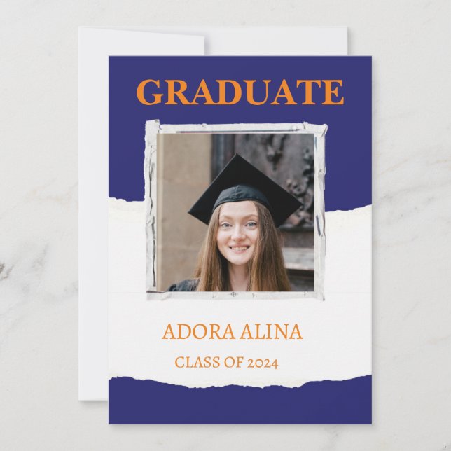 Navy Blue Pastel Photo Graduation Invitation (Front)