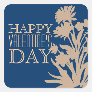 Navy blue peach floral Valentine's day stickers