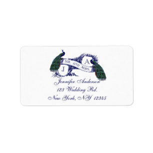 Navy Blue Peacock Wedding RSVP Label
