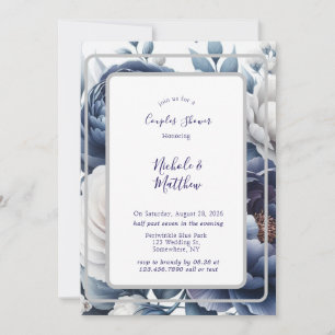 Navy Blue Peonies & White Roses Couples Shower Invitation
