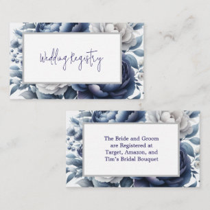 Navy Blue Peonies & White Roses Wedding Registry Enclosure Card