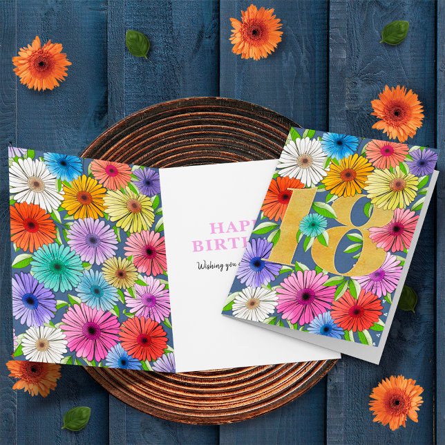 Navy Blue Personalised 18th Birthday Floral Card (Creator Uploaded)