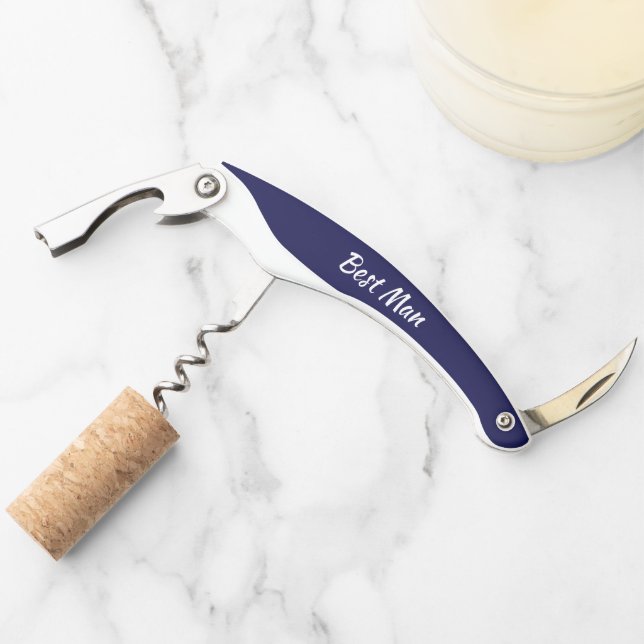 Navy Blue Personalised Best Man Corkscrew (Front)