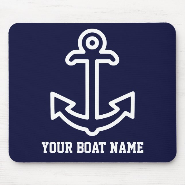 Navy Blue Personalised Boat Anchor Mouse Pad (Front)