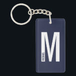 Navy Blue Personalised Bold Monogram and Name Key Ring<br><div class="desc">Modern Monogram Design featuring personalised monogram letter "M" and name in modern bold sans serif font style.

Perfect gift for him,  father's day gift,  groomsman gift and more.</div>