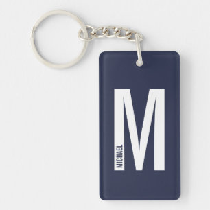 Navy Blue Personalised Bold Monogram and Name Key Ring