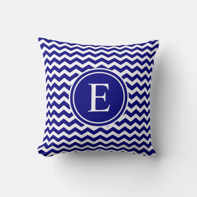 Navy Blue Personalised Chevron Monogram Cushion (Front)