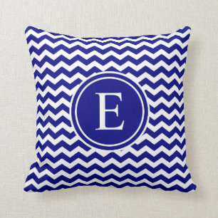 Navy Blue Personalised Chevron Monogram Cushion