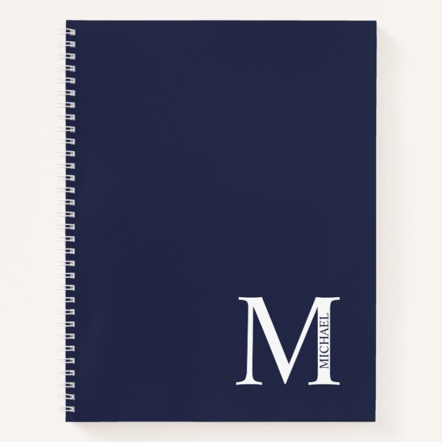 Navy Blue Personalised Elegant Monogram and Name Notebook (Front)