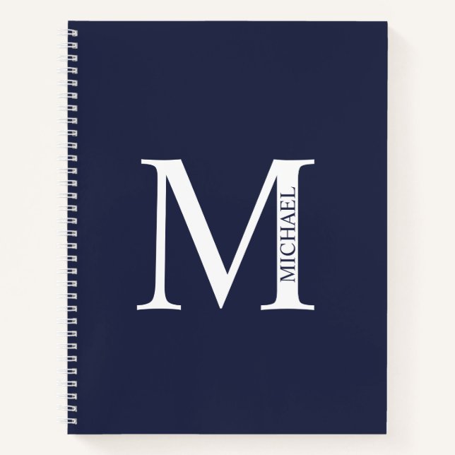 Navy Blue Personalised Elegant Monogram and Name Notebook (Front)