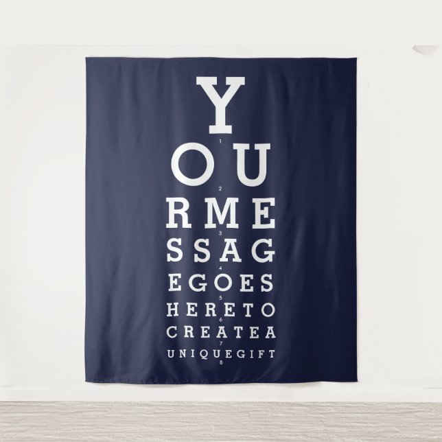 Navy Blue Personalised Fun Eye Test Photo Backdrop Tapestry (Front)