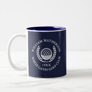 Navy Blue Personalised Golf Club Name Two-Tone Coffee Mug