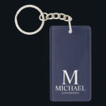 Navy Blue Personalised Groomsman Name and Monogram Key Ring<br><div class="desc">Black and White Personalised Groomsman Gifts
featuring personalised monogram,  groomsman's name and title in white classic serif font style on navy blue background.

Also perfect for Best Man,  Father of the Bride and more.</div>