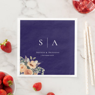 Navy Blue Personalised Initial Wedding Napkins