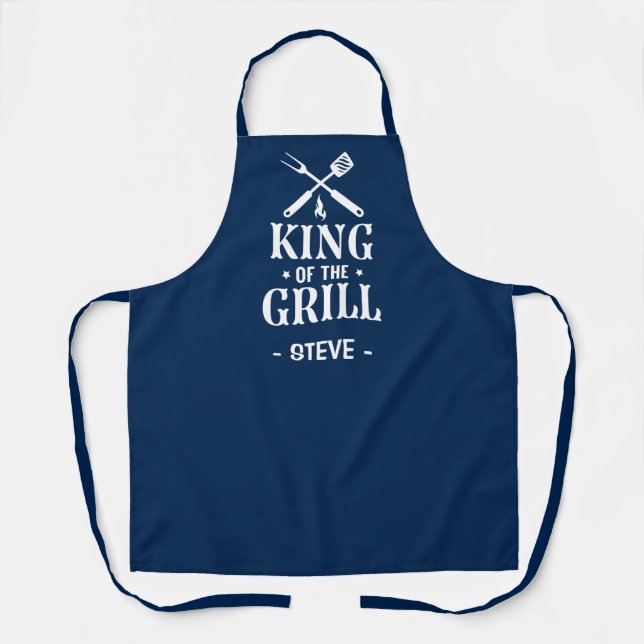 Navy Blue Personalised King of The Grill Apron (Front)