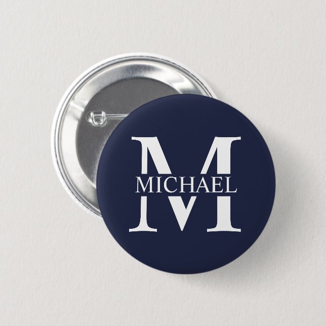 Navy Blue Personalised Monogram and Name 6 Cm Round Badge (Front & Back)