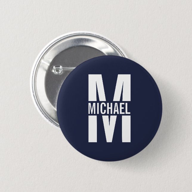 Navy Blue Personalised Monogram and Name 6 Cm Round Badge (Front & Back)