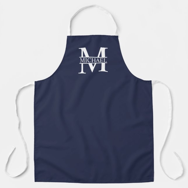 Navy Blue Personalised Monogram and Name Apron (Front)