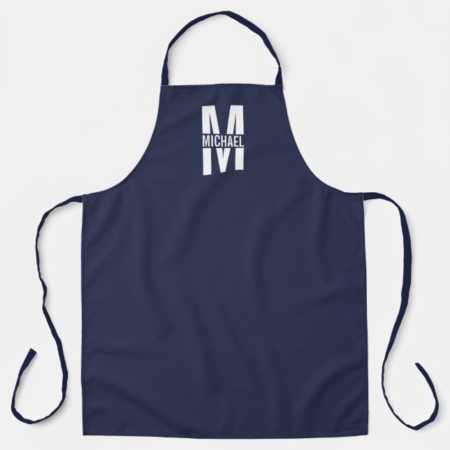 Navy Blue Personalised Monogram and Name Apron (Front)