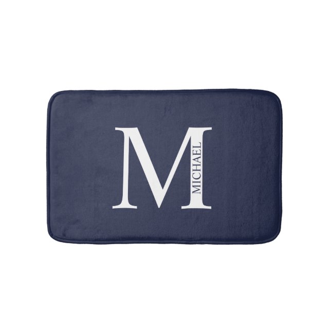 Navy Blue Personalised Monogram and Name Bath Mat (Front)
