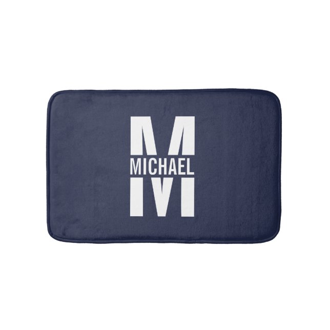 Navy Blue Personalised Monogram and Name Bath Mat (Front)