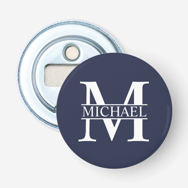 Navy Blue Personalised Monogram and Name Bottle Opener (Front)