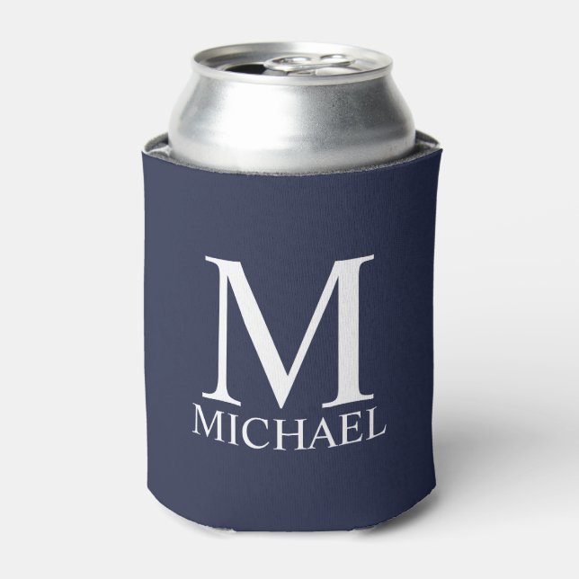 Navy Blue Personalised Monogram and Name Can Cooler (Can Front)
