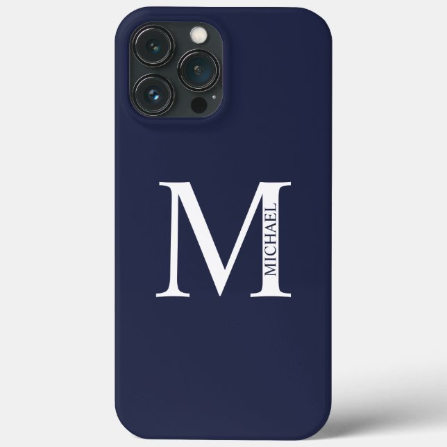 Navy Blue Personalised Monogram and Name Case-Mate iPhone Case (Back)